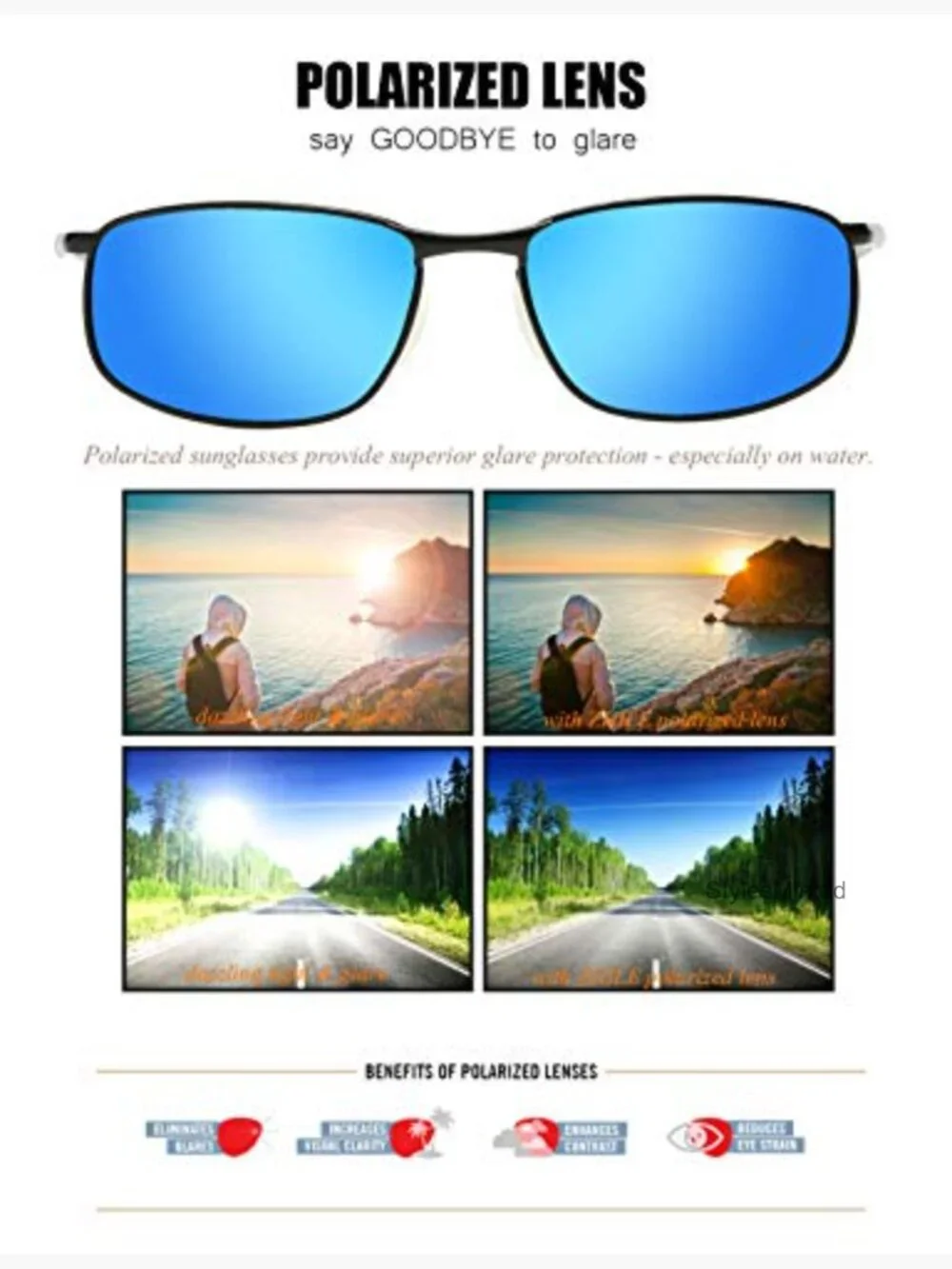 Polarized Wrap Sunglasses for Men, Metal Frame, UV Protection, Fishing Driving
